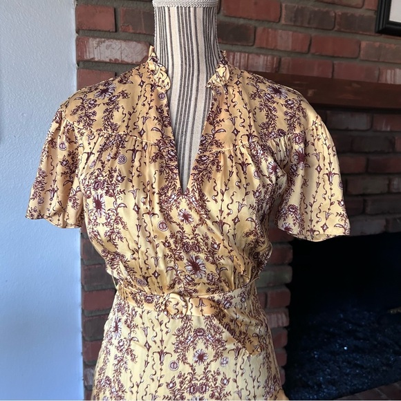 Sandro Paris Suzette Yellow Floral Ruffle Mini Dress Sz 2 - Picture 6 of 11